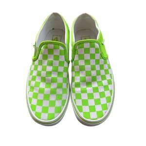 Vans Classic Slip-On Women 9 Neon Green White Checkerboard Sneakers Good